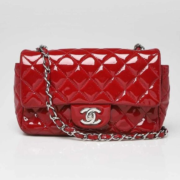 Chanel Red Quilted Patent Leather Classic Rectangular Mini Flap Bag - Picture 10 of 10